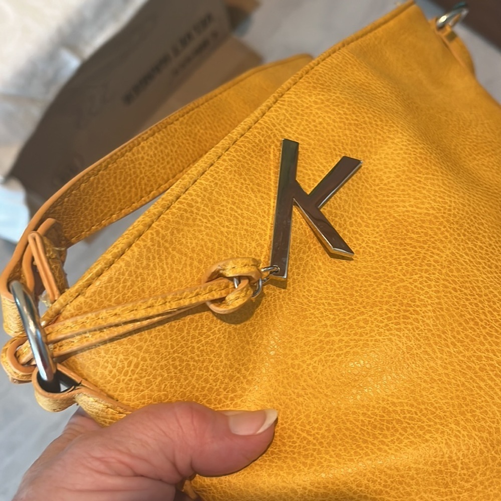 Kenzie  Crossbody or shoulder Bag  Bright pink, orange, goldenrod  10hx 12w x 3d - Picture 15 of 16